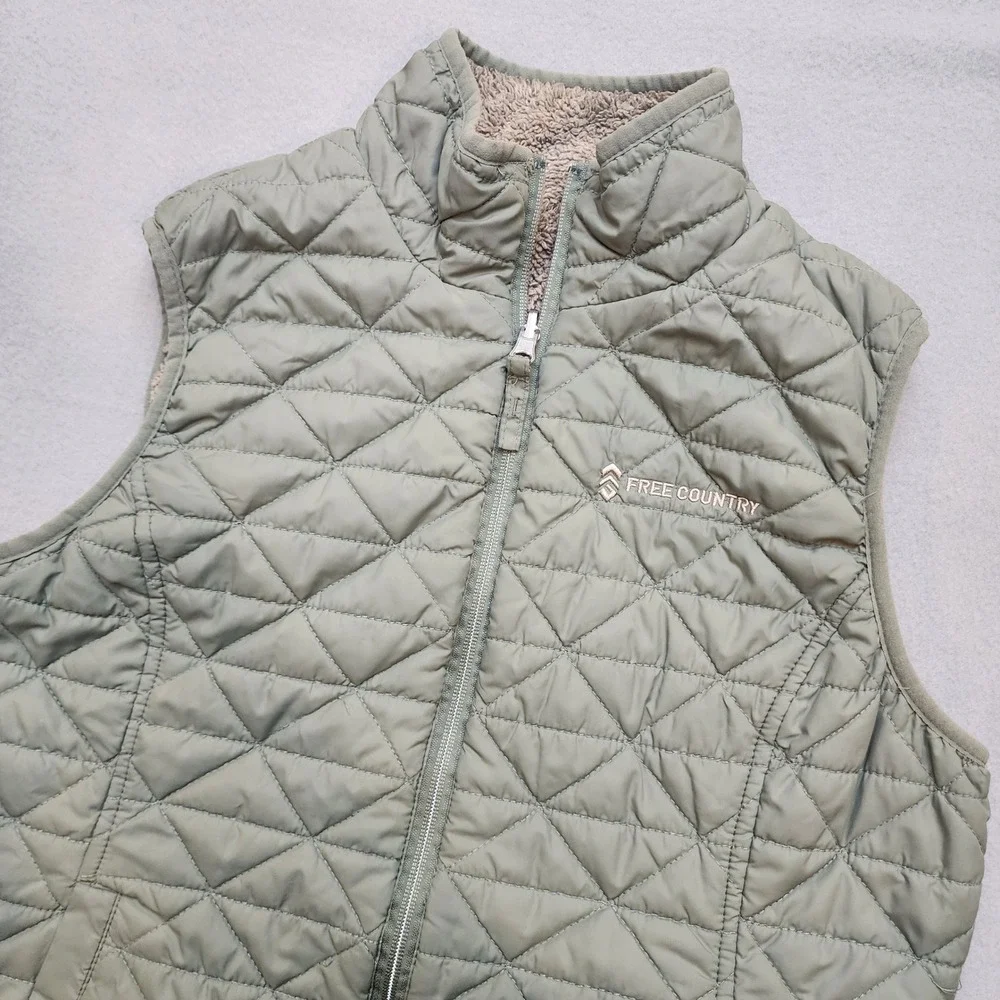 Free Country Womens Quilted Fleece Lined Vest Sage Green Gorpcore Medium